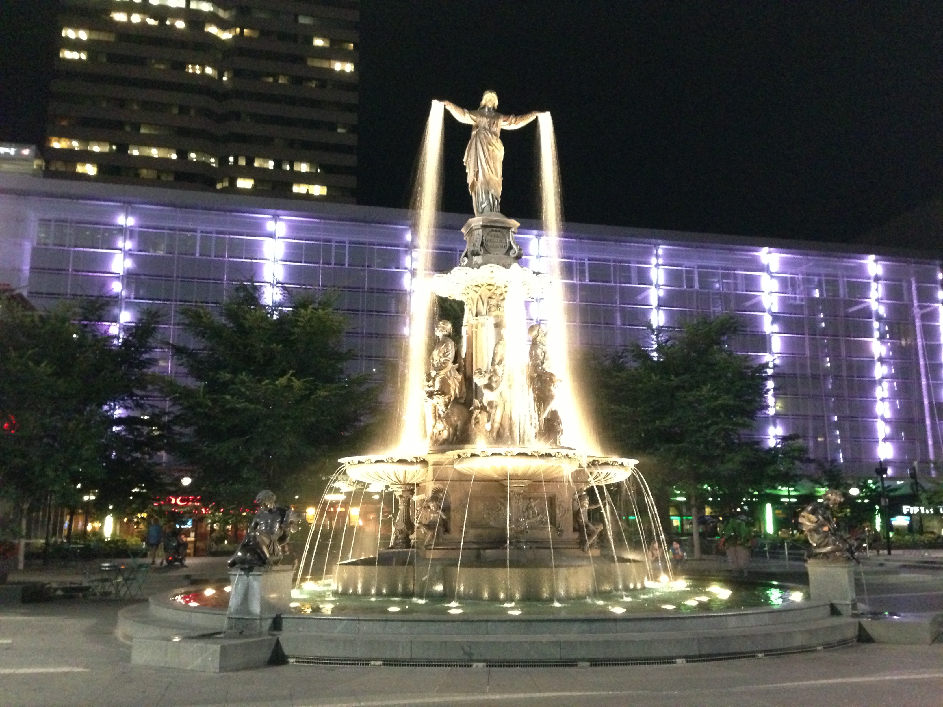 photo of tyler davidson fountain at fountain square at night