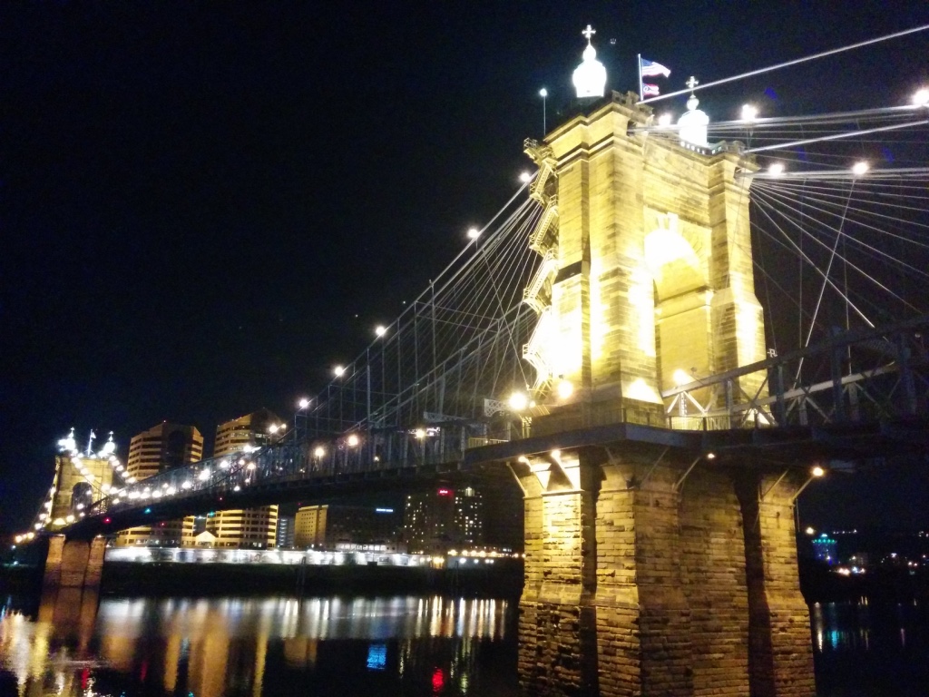 photo of suspension bridge at night